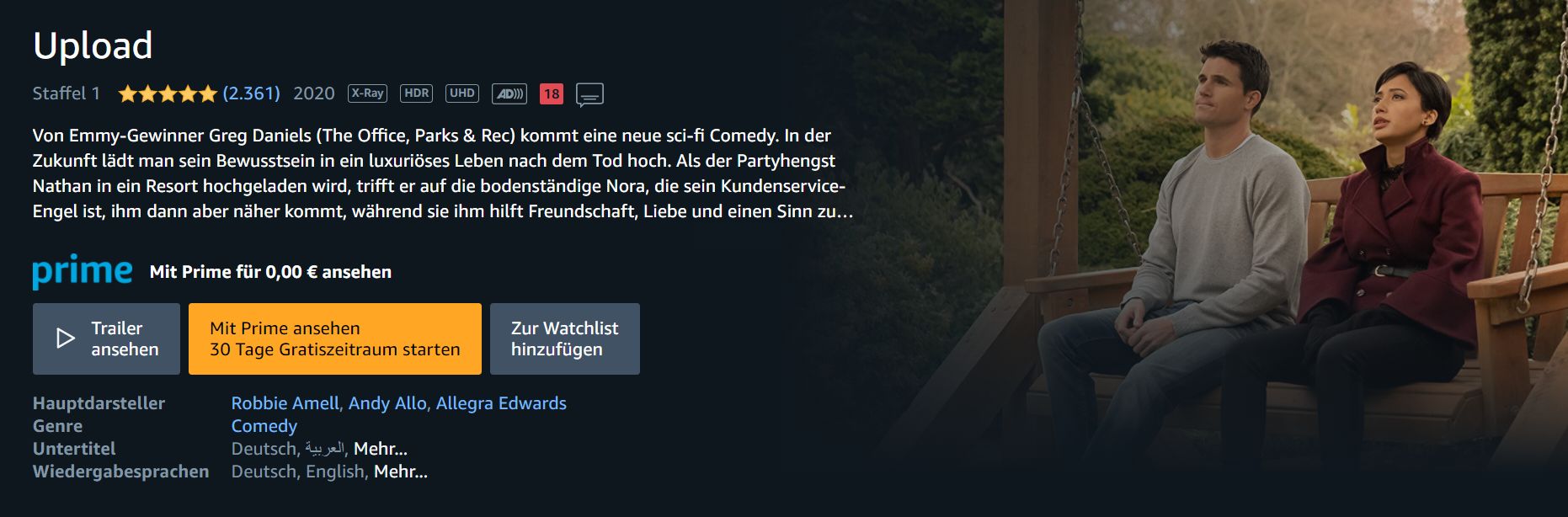 Upload (Amazon Prime) Black Mirror meets Romantic Comedy textglotze